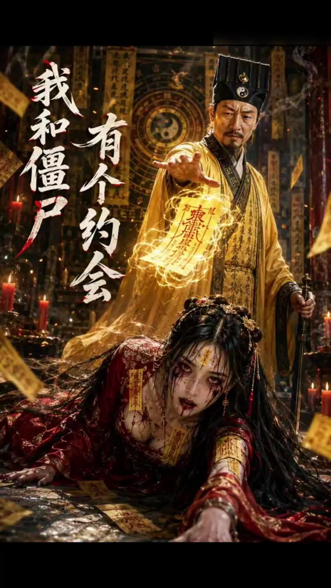 AI短剧我和僵尸有个约会 女僵尸被符咒封穴 当场开始调教