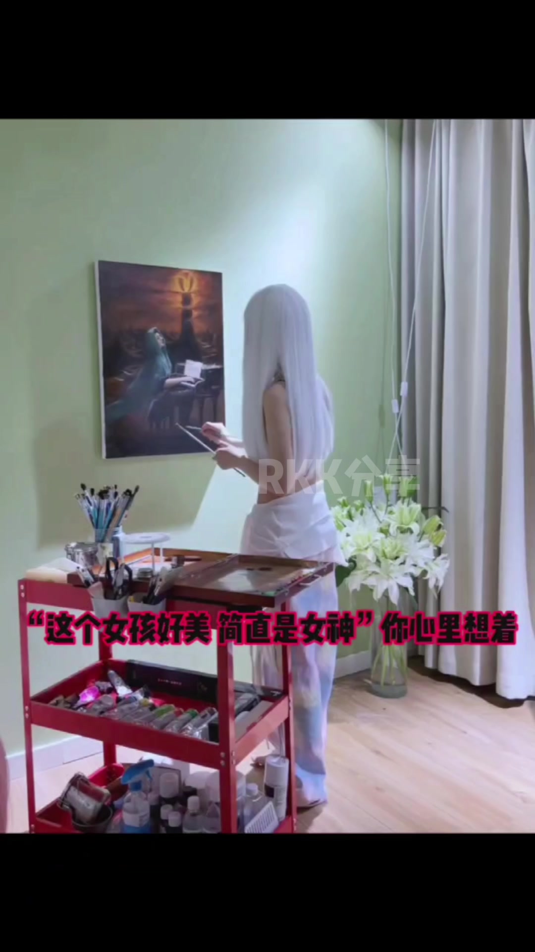 抖音网红剧情向 画室里的女神 寸止挑战，紧盯裸足红圈，离开画室才准射