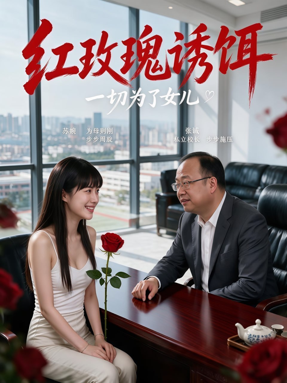 AI成人短剧 红玫瑰诱饵 第2集 校长以女儿入学为饵诱导单亲母亲沉沦肉欲
