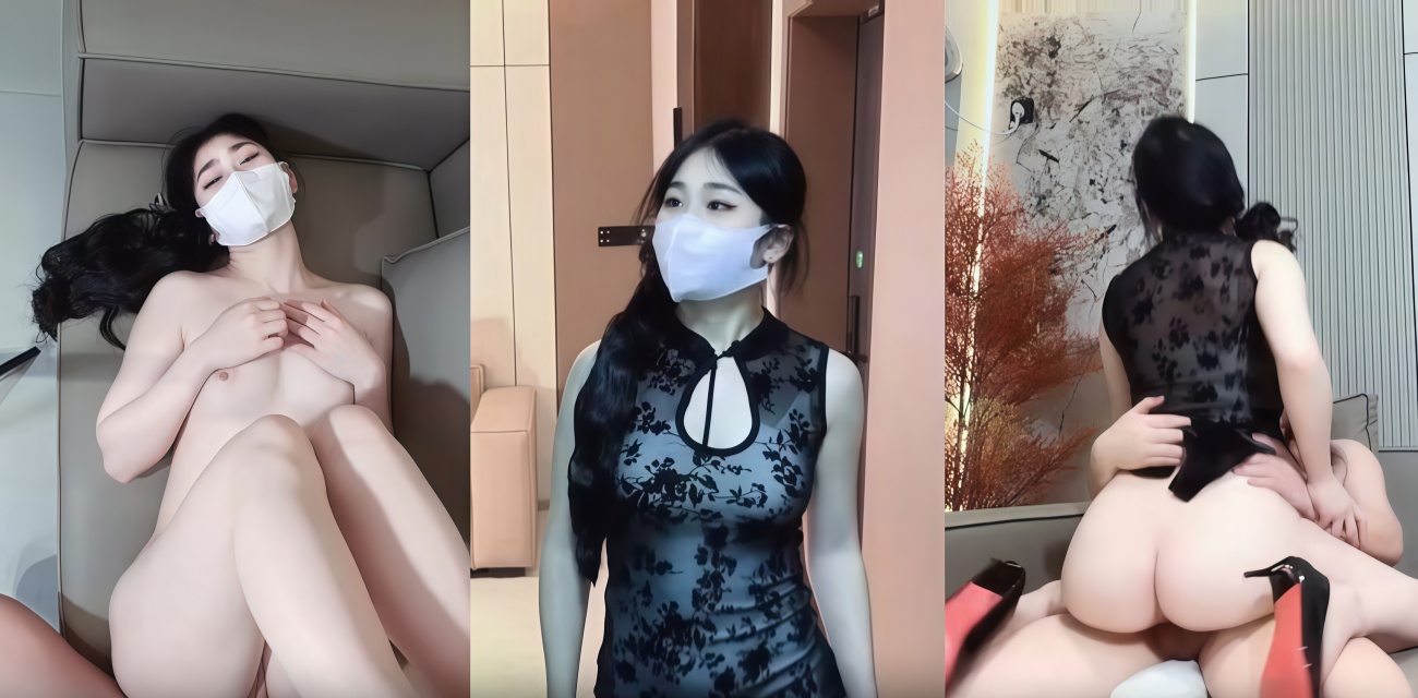 国风黑色蕾丝旗袍人妻 白虎母狗真空摸逼勾引猛男 穴口被顶得直出水